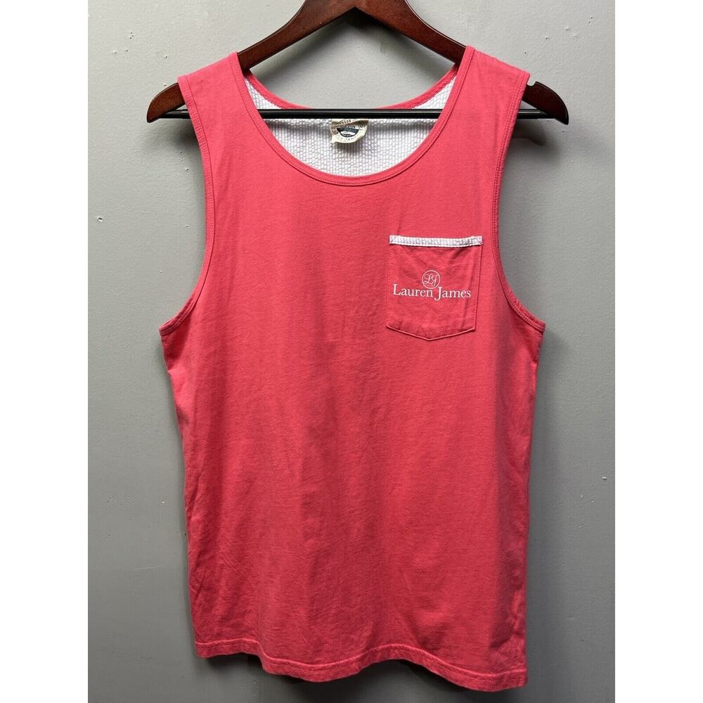 LAUREN JAMES Women's Pink front Tank top blue seerucker back Size Small